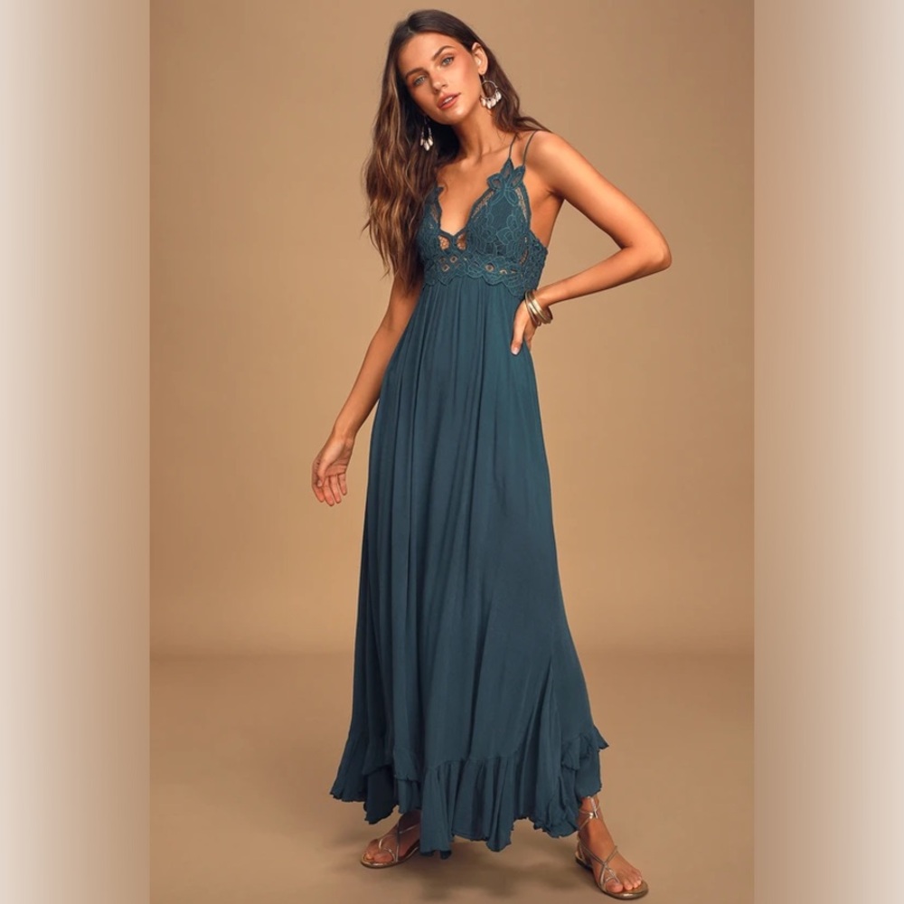 Free People FP One Adella Maxi Slip Dress Teal